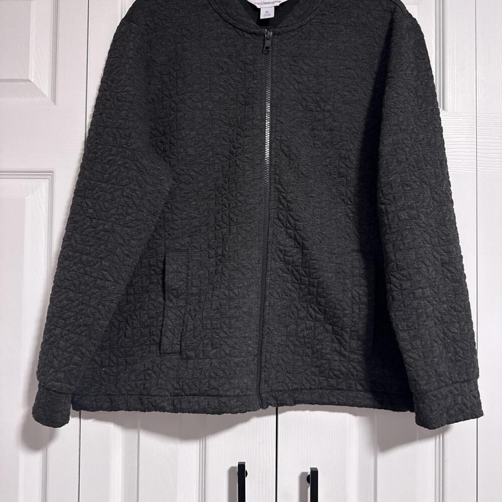 Liz Claiborne black quilted jacket with textured diamond pattern, size XL #quilt